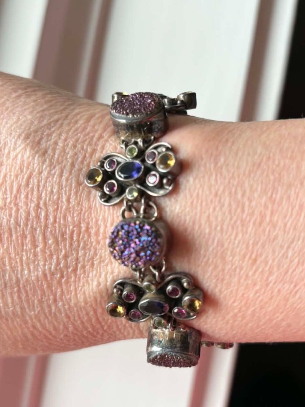 Nicky Butler Sterling Silver Druzy Citrine Amethyst Multi Gemstone Bracelet 925